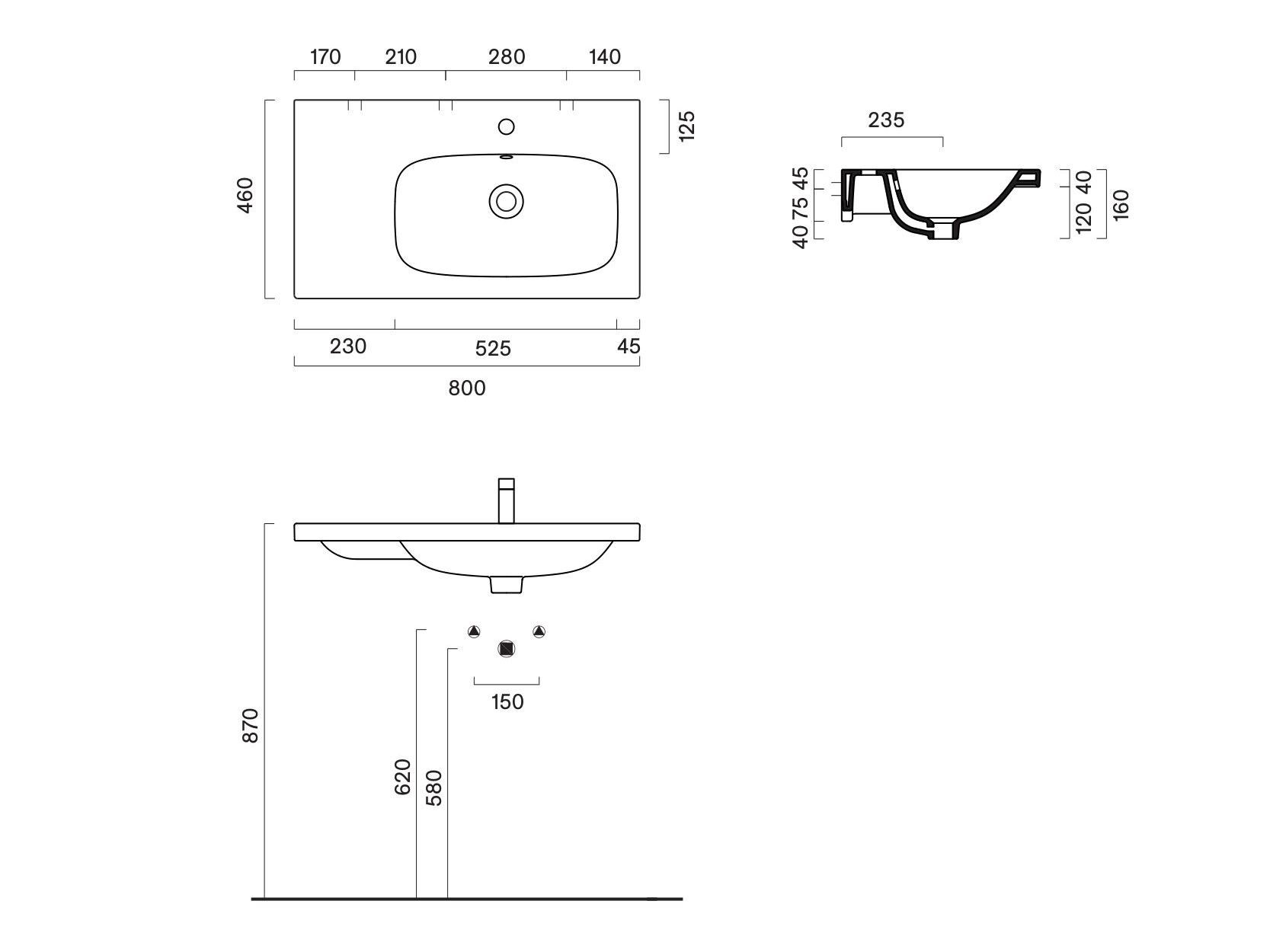 Одиночный прямоугольный умывальник CERAMICA CATALANO Alvea ARCH-00074351 - Вид №2