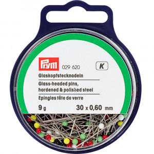 029620 Булавки со стеклянными головками 100% сталь 9 г в пластиковой упаковке разноцветные PRYM