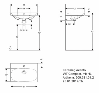 500631018 Подвесная раковина настенная прямоугольная Keramag  белая  - Вид №2
