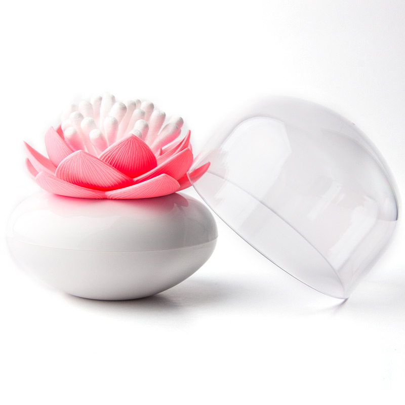 QL10157-WH-PK Контейнер для хранения ватных палочек lotus белый-розовый Qualy 