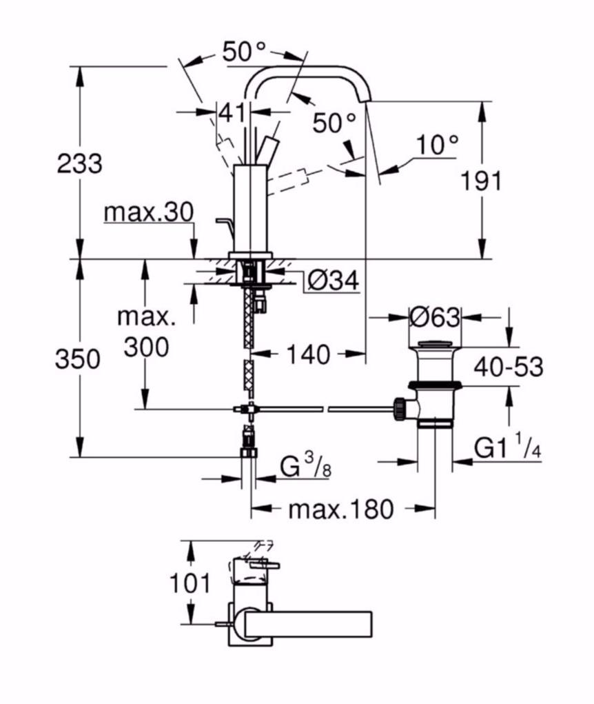 Смеситель для раковины GROHE Allure с донным клапаном, хром (32146000) - Вид №5