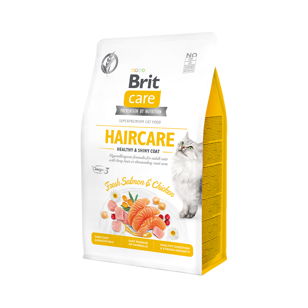 ПР0058795 Корм для кошек Care Cat GF Haircare Healthy & Shiny Coat для красивой кожи и шерсти сух. 400г Brit 