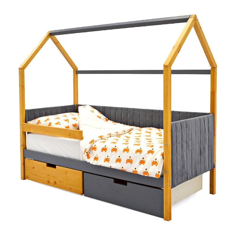 Детская кровать-домик мягкая дерево-графит Svogen БЕЛЬМАРКО  00-3873182 Бежевый;серый Santreyd  - Вид №3