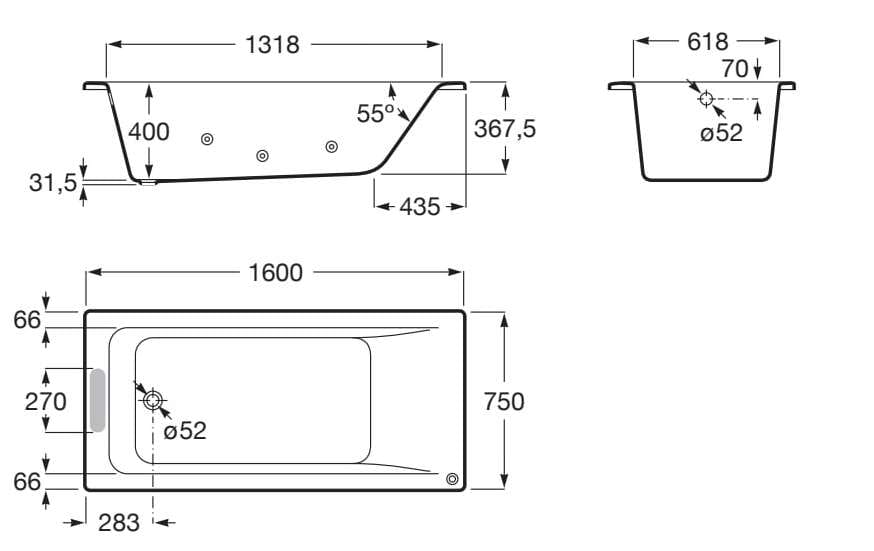 Встраиваемая акриловая ванна с гидромассажем Roca Easy ARCH-00059605 - Вид №4