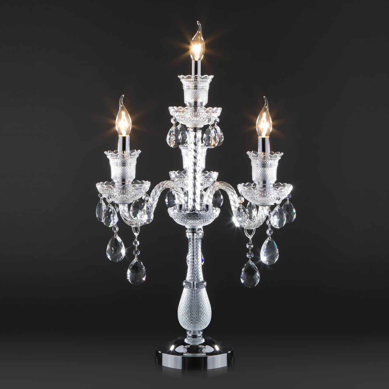 Настольная лампа хрустальная на 3 лампы с подвесками Gabrielle Strotskis 01101/4 BOGATES ПОДСВЕЧНИК 00-3907552 Хром  - Вид №1