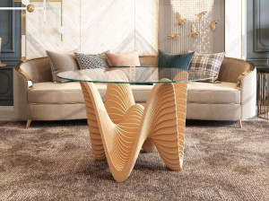 Круглый стол из дерева и стекла