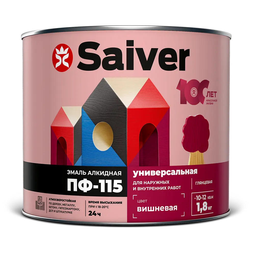 Эмаль ПФ-115 Saiver Lux глянцевая цвет вишневый 1.8 кг 83402349 STLM-2005466  - Вид №1