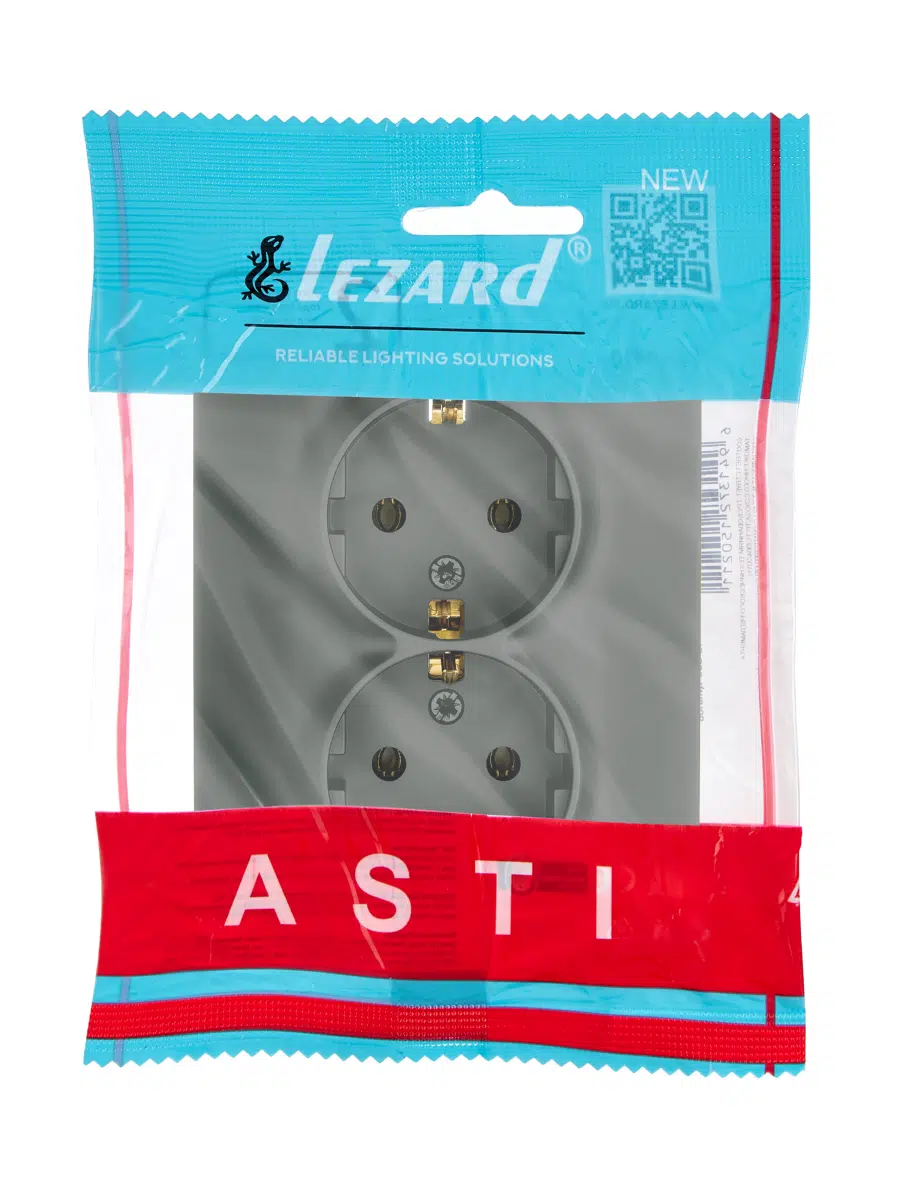 ASTI Розетка двойная с/з ПБТ платина LEZARD 7081-3500-127B - Вид №3