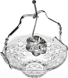 10647035 Queen Anne Вазочка для варенья с ручкой и ложкой Queen Anne 14,5см, сталь, стекло, посеребрение Сталь нержавеющая с посеребрением, стекло