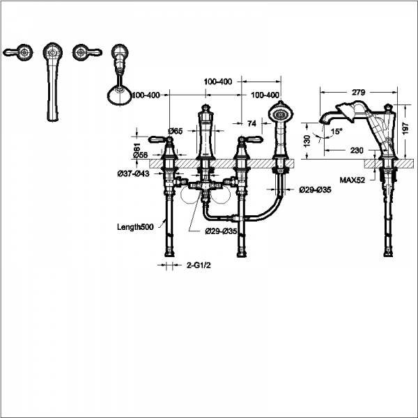 Смеситель на ванну  на четыре отверстия Zollern F55193CP bravat  - Вид №1