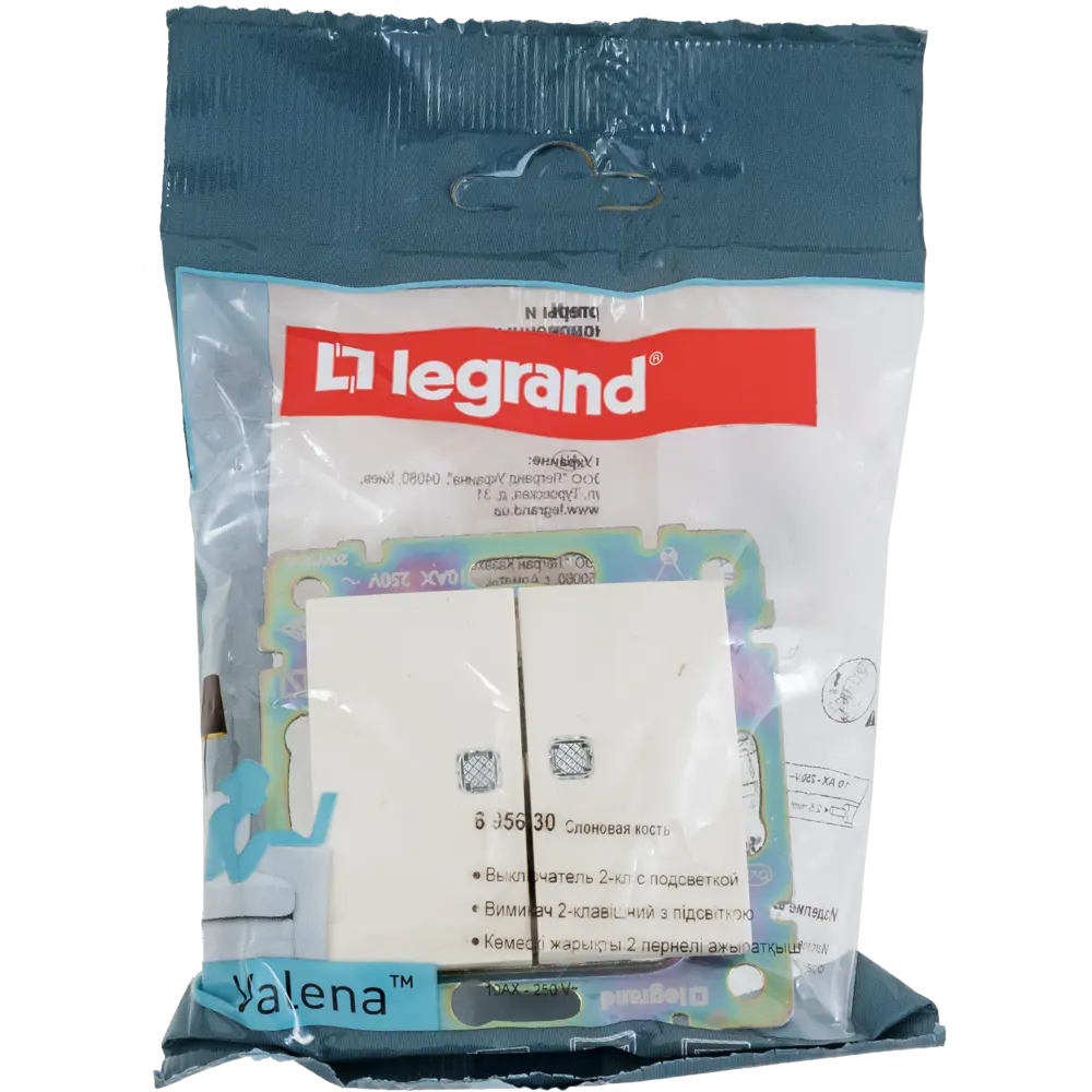 Legrand Valena Classic - двухклавишный выключатель с зелёной подсветкой, слоновая кость 12241274 STLM-0001848 - Вид №6