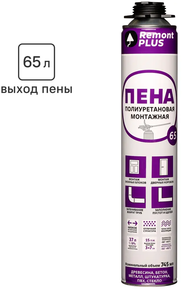 83580370 Пена монтажная профессиональная Remont PLUS 65 всесезонная 745 мл STLM-0042084
