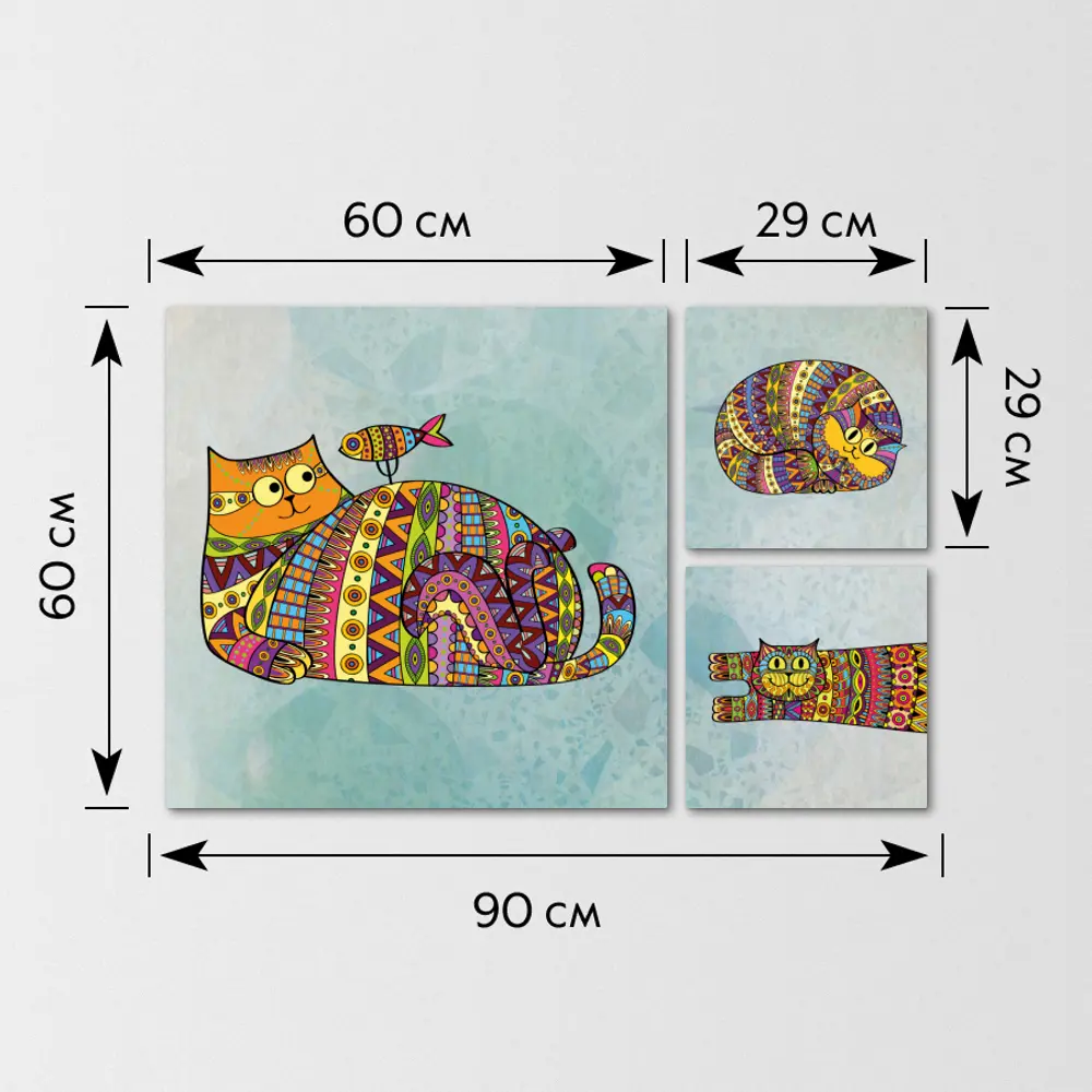 Картина на МДФ Яркие коты 30x60 см 3 шт POSTERMARKET STLM-2191216 - Вид №5