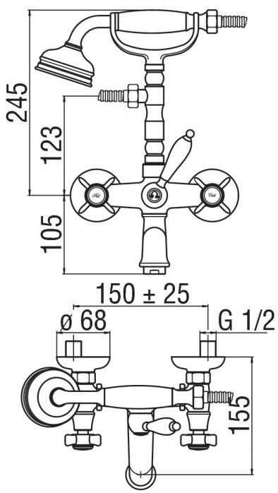 Nobili Rubinetterie Смеситель для ванны настенный Ritz Ri49001cr - Вид №1