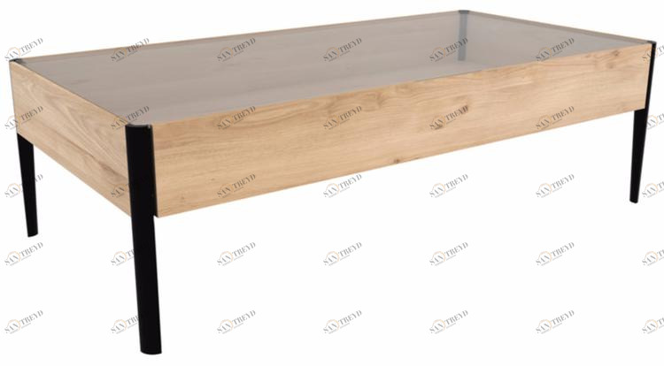 Ethnicraft Прямоугольный журнальный столик из дерева и стекла Oak window 051427