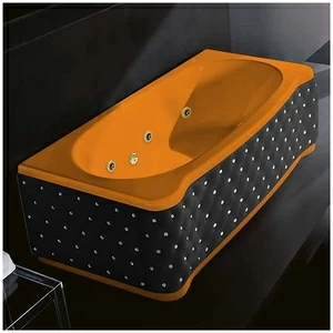 Ванна Gruppo treesse New Classic Young STD-V6747-DX-KCS-OZ оранжевая с золотой фурнитурой и гидромассажем прямоугольная правая чёрная кожа кристаллы сваровски