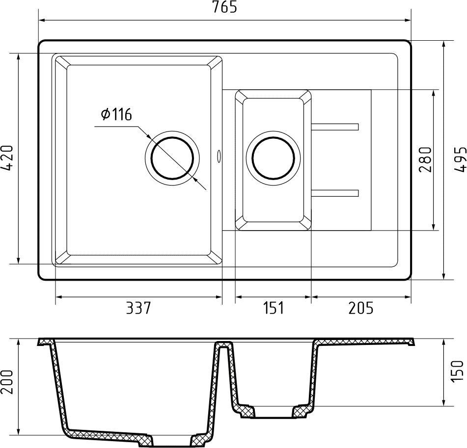 Кухонная мойка Искусственный камень QUADRO S297 GranFest Q-775KL-S297 - Вид №1