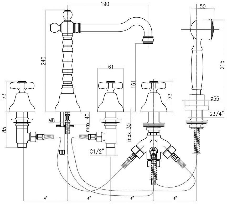 AM730402010 Смеситель на борт ванны , золото Webert Armony - Вид №3
