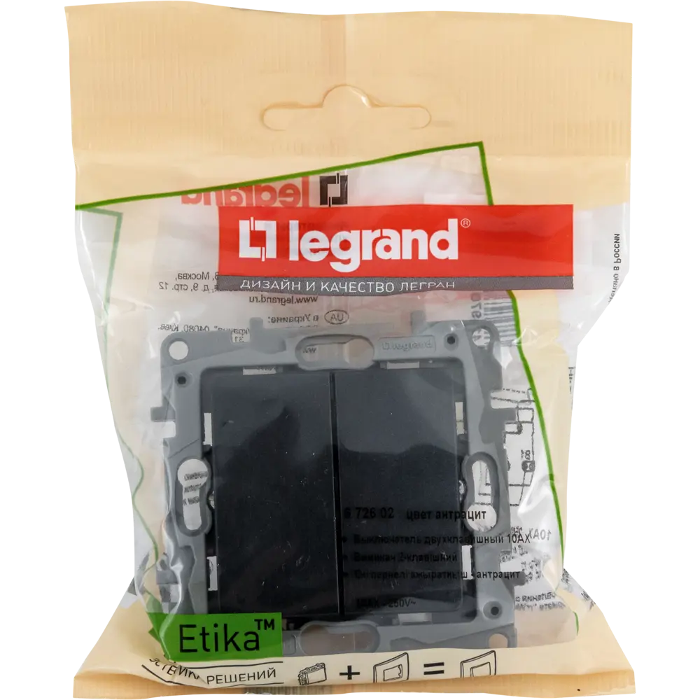 Legrand Etika: двухклавишный выключатель с подсветкой в стиле антрацит 82496733 STLM-0028736 - Вид №5