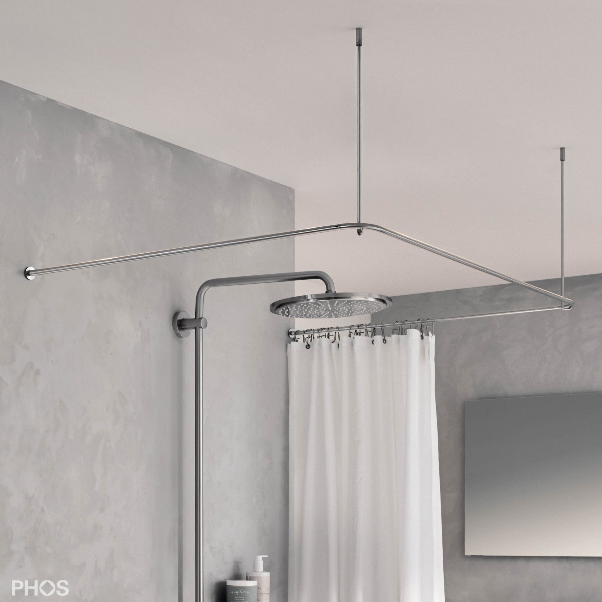 DSU750-750K45 U-образный карниз для душевой занавески, 75 x 75 x 75 см для приклеивания к стене PHOS 