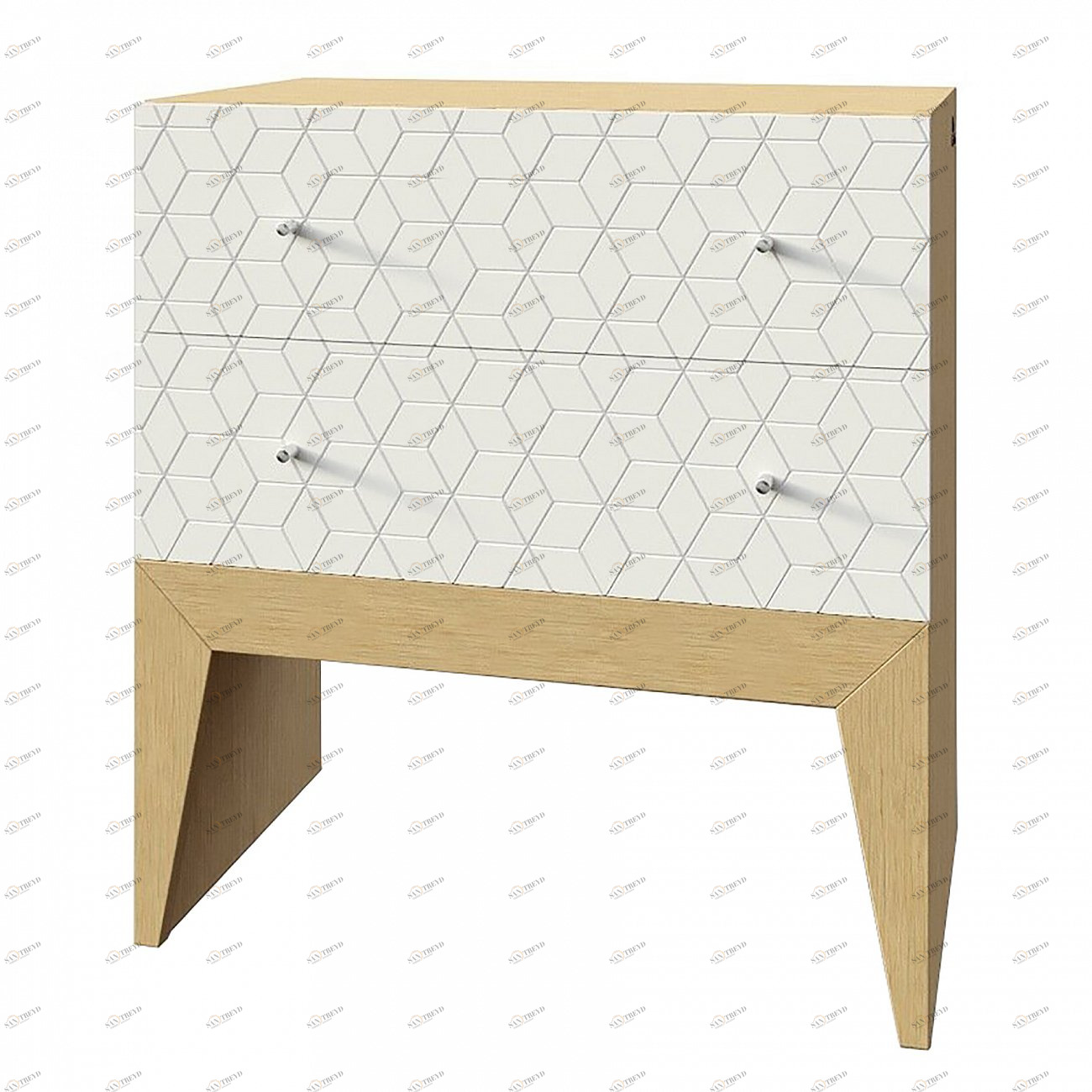 Тумбочка прикроватная белая с 2 ящиками с рисунком "Ромб" Still New BRAGIN DESIGN  256439 Бежевый;белый 