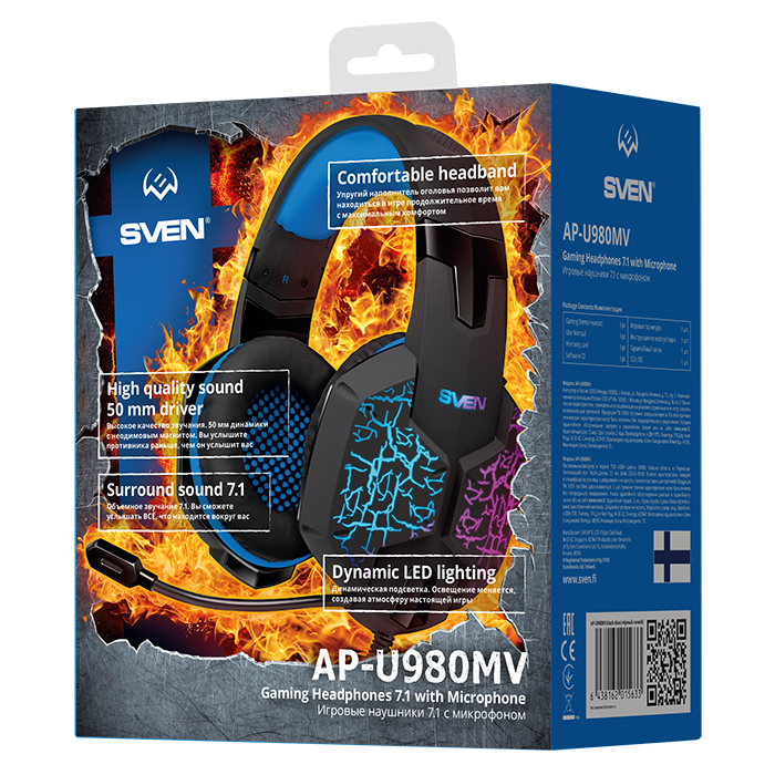 SV-015633 Игровые стереонаушники с микрофоном ap-u980mv, черный-синий (usb, led, 7.1) Sven Santreyd  - Вид №5