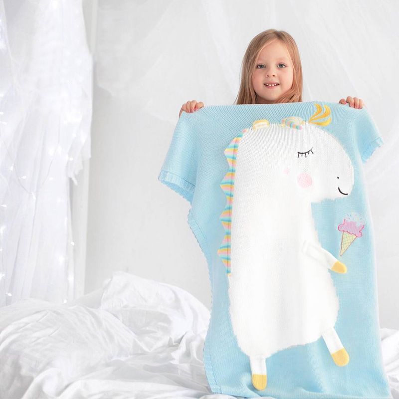 Плед ЕДИНОРОГ 60*120 св.бирюза+белый APERO ДИЗАЙНЕРСКИЕ, ЕДИНОРОГ, ЖИВОТНЫЕ 134604 Голубой  - Вид №2