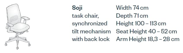 Тканевый поворотный мягкий операционный стул с колесами Haworth SOJI ARCH-00095618 - Вид №9