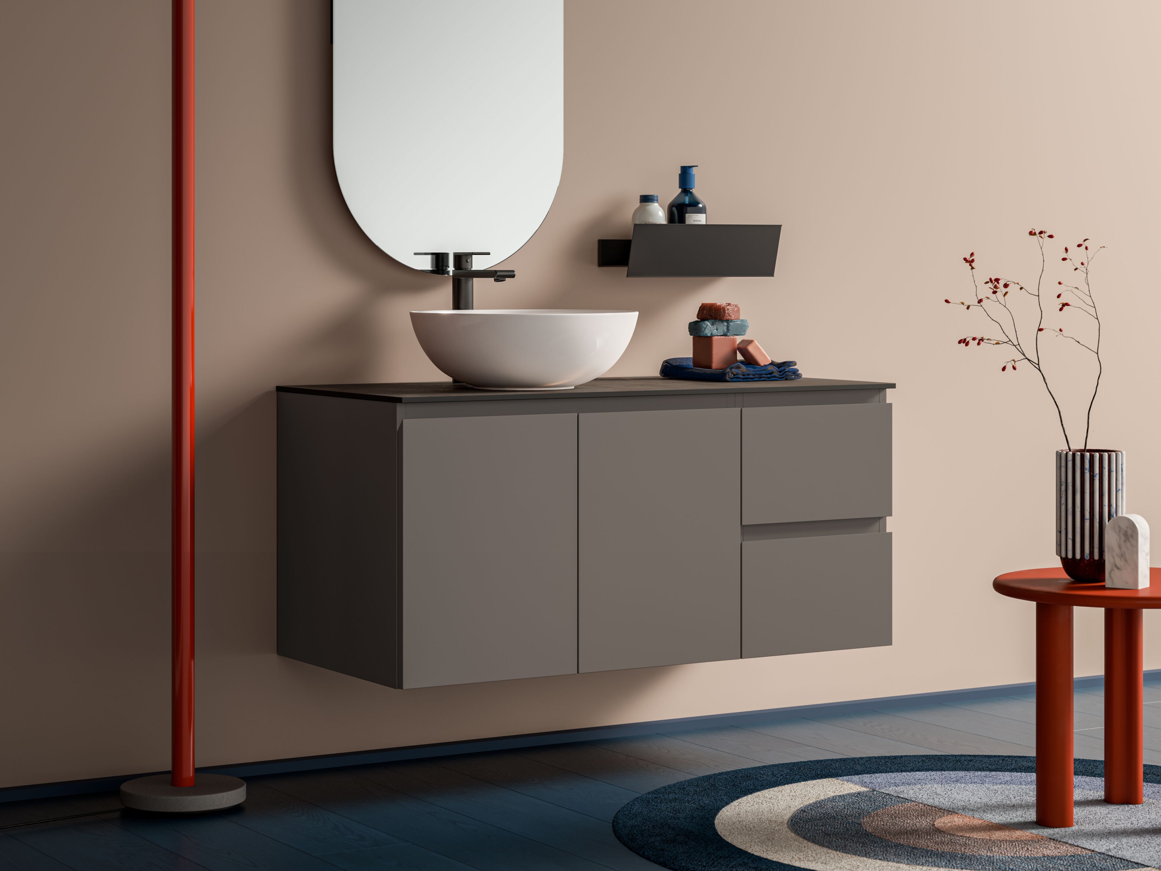 Подвесной шкаф для умывальника со встроенной раковиной Arbi Arredobagno HO.ME PLUS 45° 04 ARCH-00070456