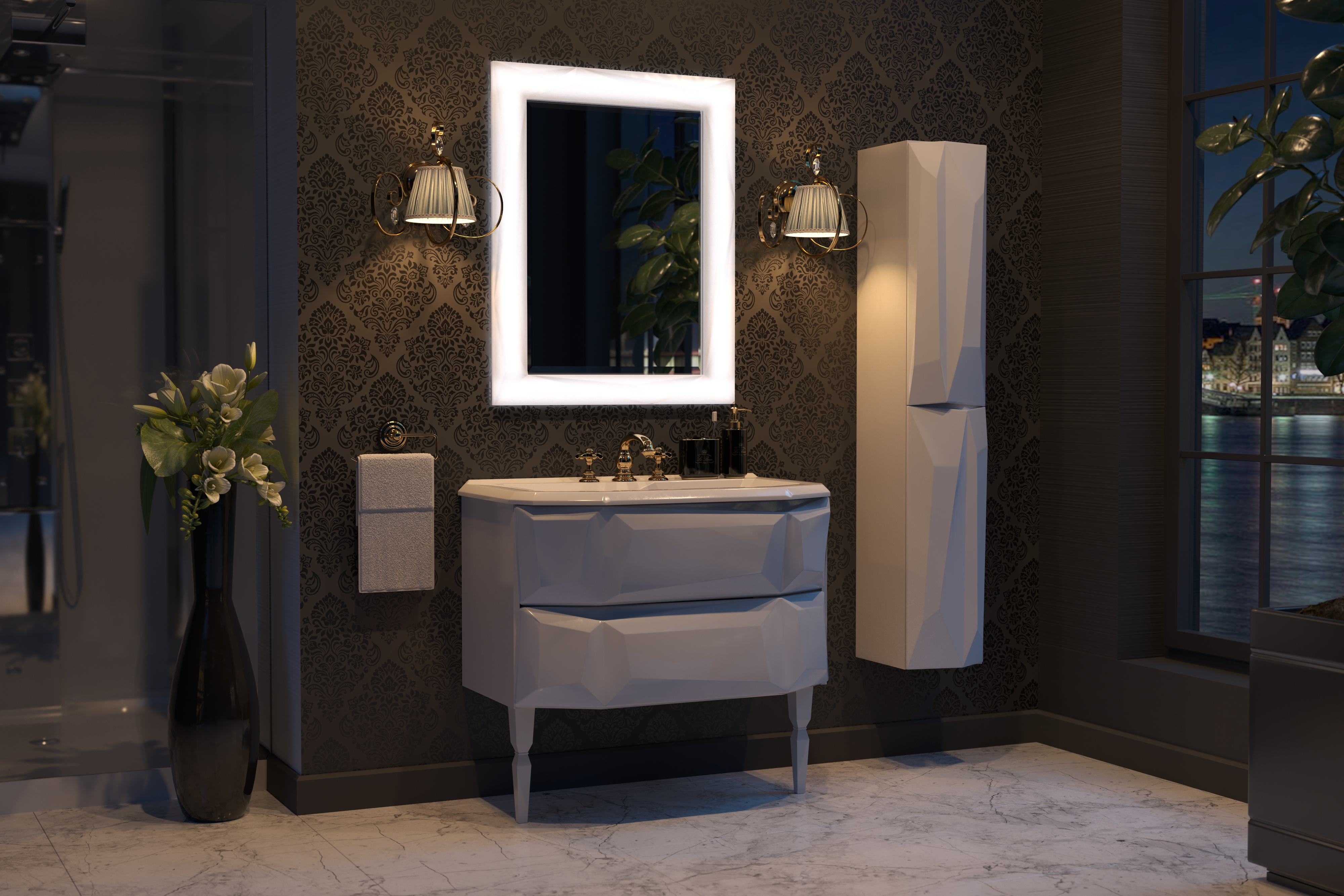 У40387 Тумба с раковиной Crystal 90, 2я, White 1 Marka Crystal