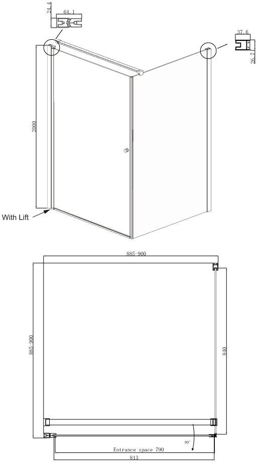 Душевое ограждение Ambassador Nord 13011103 (900x900x2000), 1 место - Вид №9