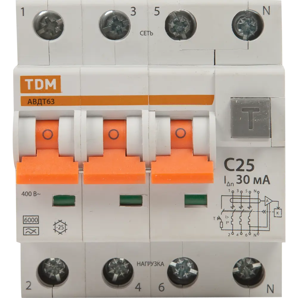 Дифференциальный автомат TDM Electric АВДТ63 3Р N - защита от токов утечки 30 мА 84399460 STLM-1103909 - Вид №1