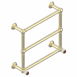 A8N-TWT3H2 Полотенцесушитель Традиционный, 3 перекладины, 625 мм x 575 мм, водяной, с 2 декоративными крестовыми рукоятками Thg-paris Vogue с красной яшмой Светлое золото