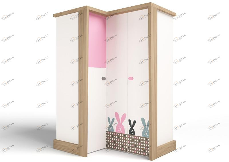 Шкаф угловой ABC-KING , гармошка MIX BUNNY розовый, левый 4631147961860