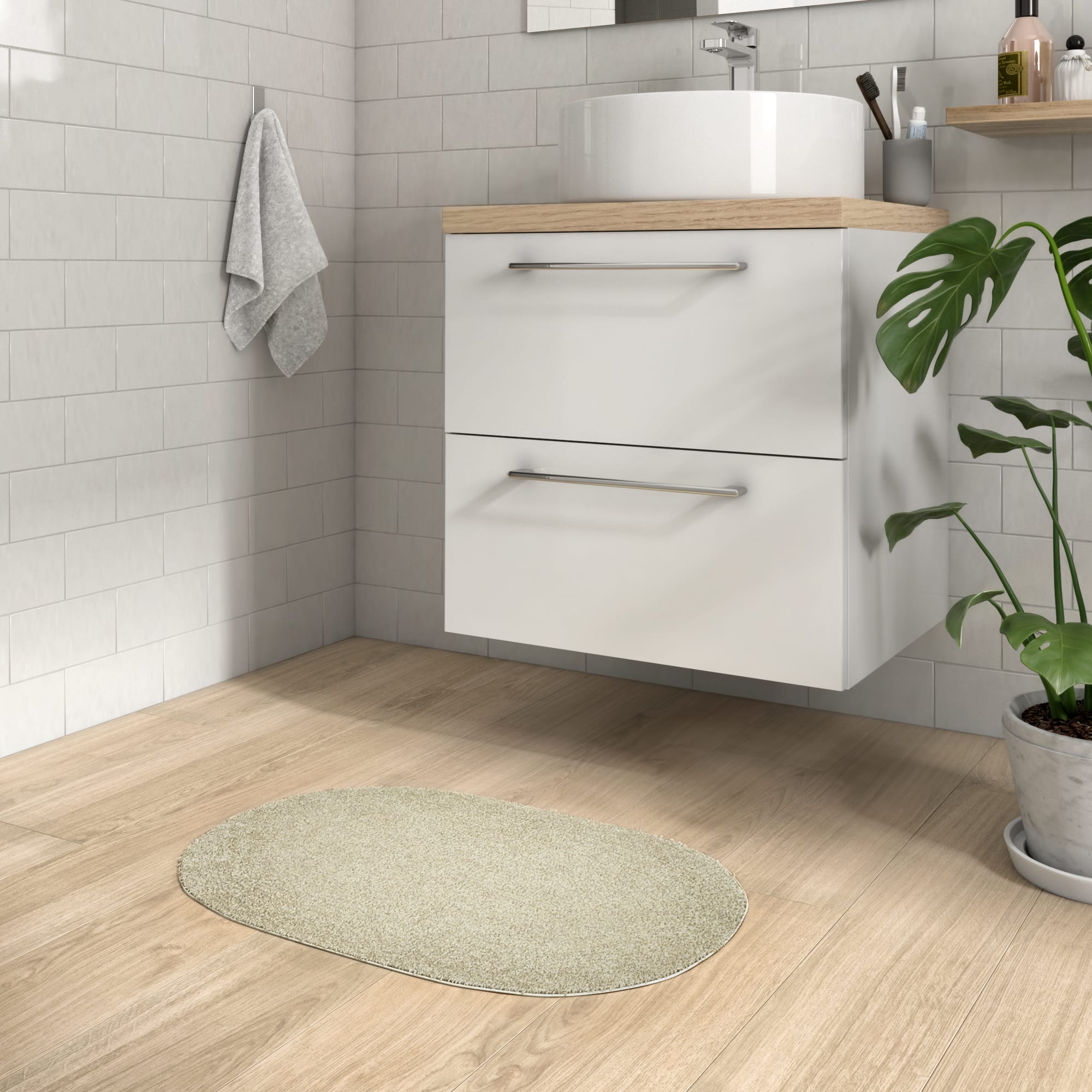 82263400 Коврик для ванной комнаты 60x40 см цвет кремовый Funky Santreyd - Вид №4