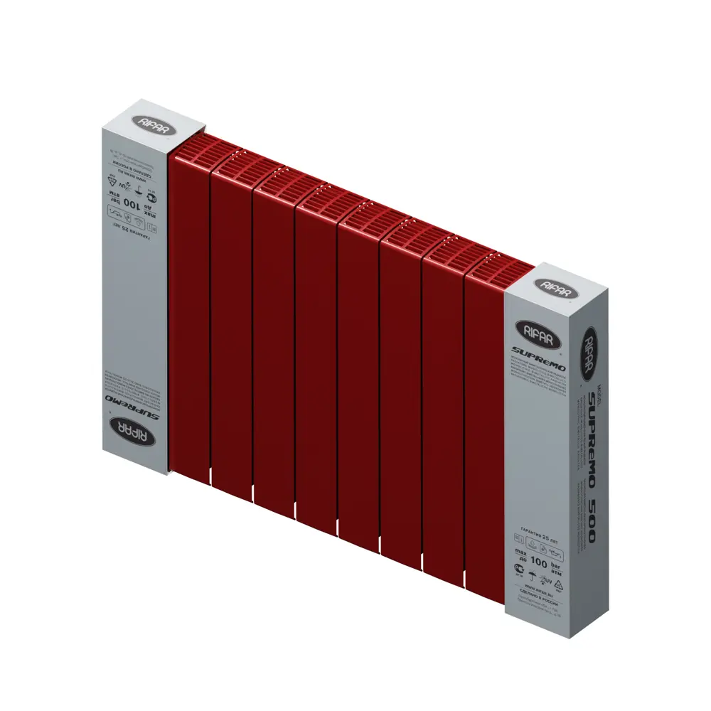 Радиатор секционный Rifar Supremo S50010RAL3011 500/90 10 секций боковое подключение биметалл бордо STLM-2182744 - Вид №4
