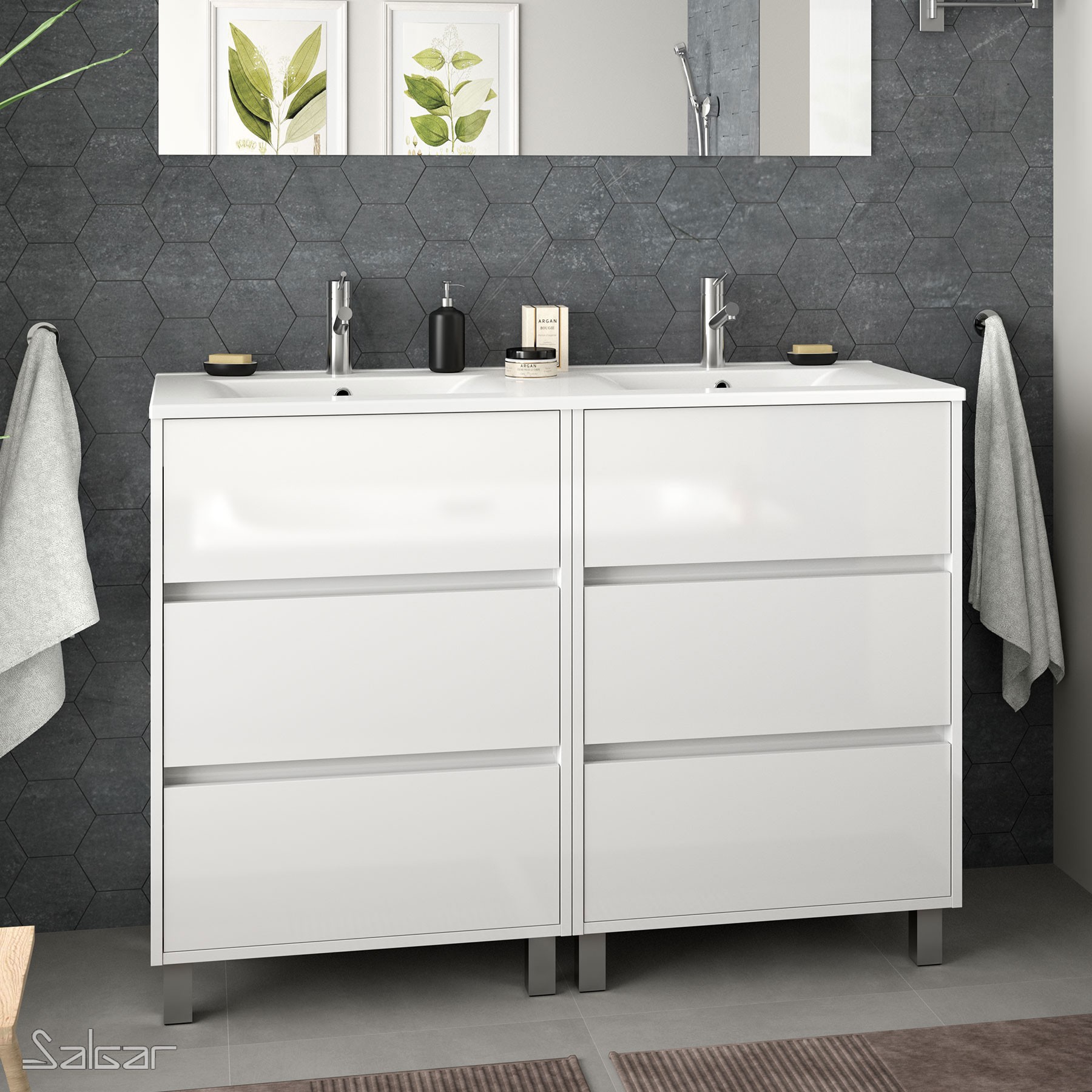 85150 SALGAR Мебель для умывальника ARENYS 1200 WHITE GLOSS LACQUERED + Раковина Глянцевый белый