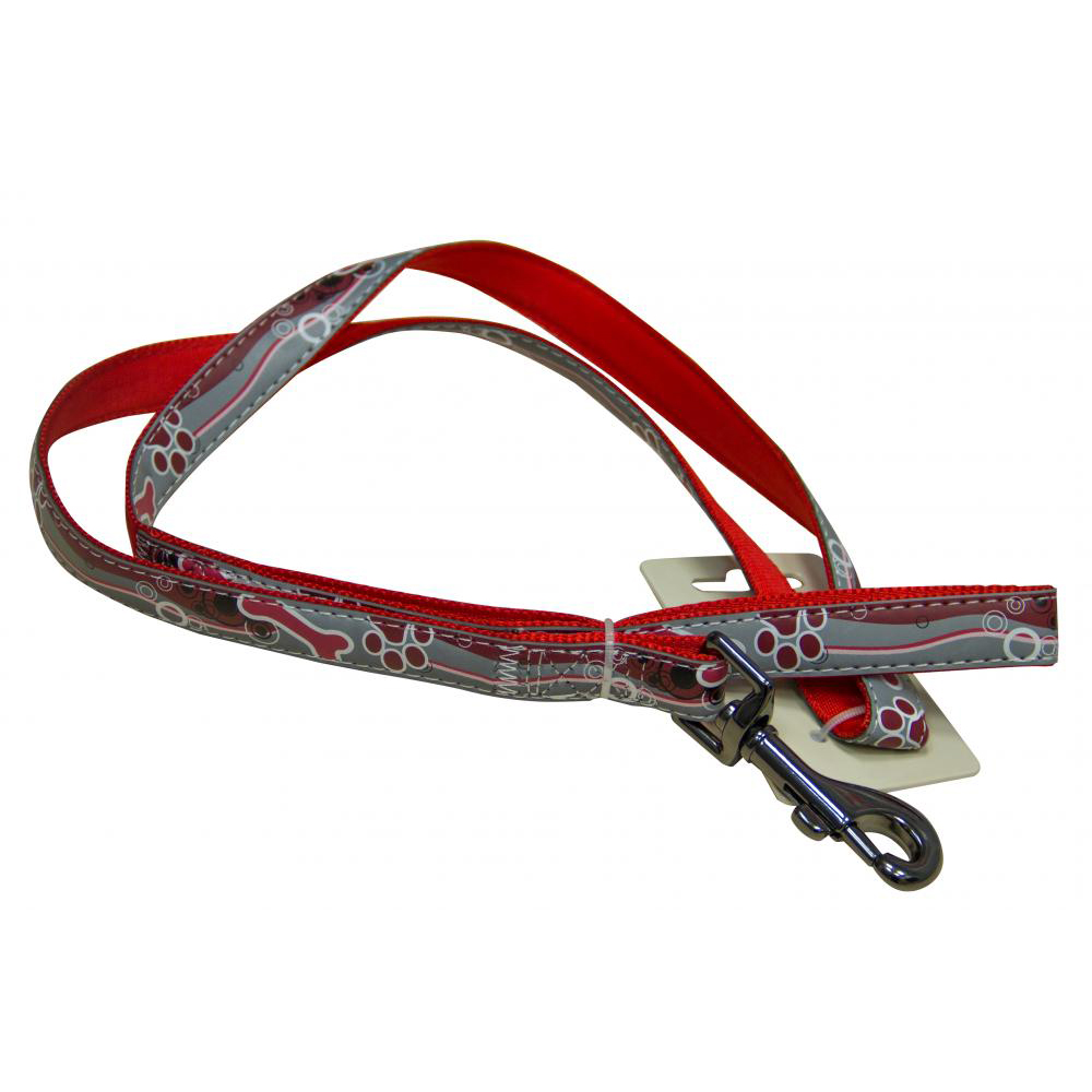 ПР0043634 Поводок для собак светоотражающий 15х1200мм нейлон красный Great&Small 