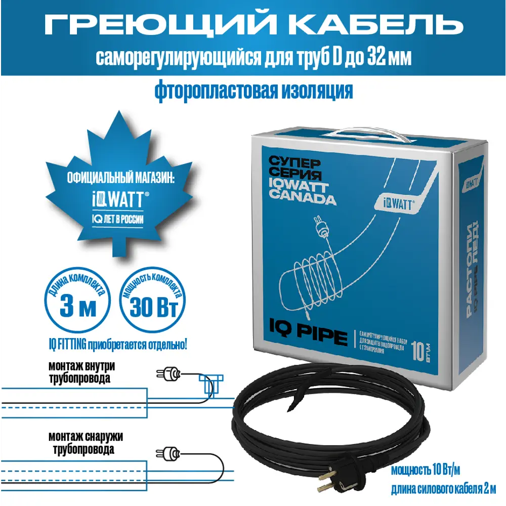 90535762 Нагревательный кабель Iqwatt 3 м 30 Вт STLM-0936713