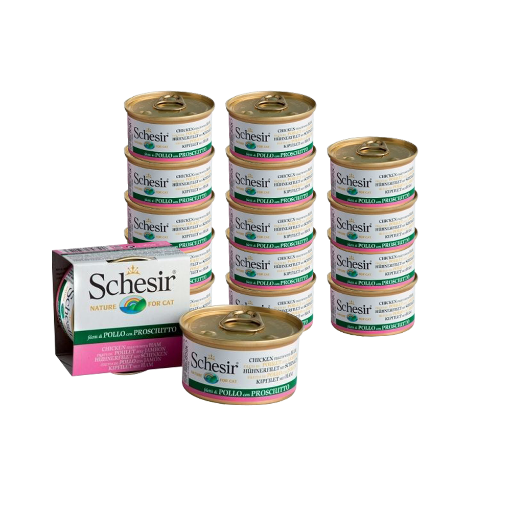 ПР0000500*14 Корм для кошек филе цыпленка, ветчина конс. 85г (упаковка - 14 шт) SCHESIR 