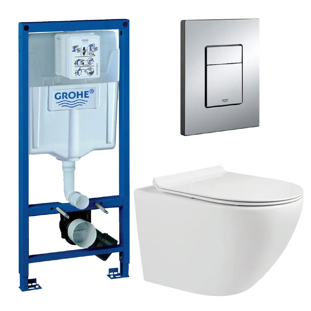 Комплект инсталляция Grohe с унитазом Culto Nova безободковый с микролифтом с клавишей цвет хром STLM-2080622