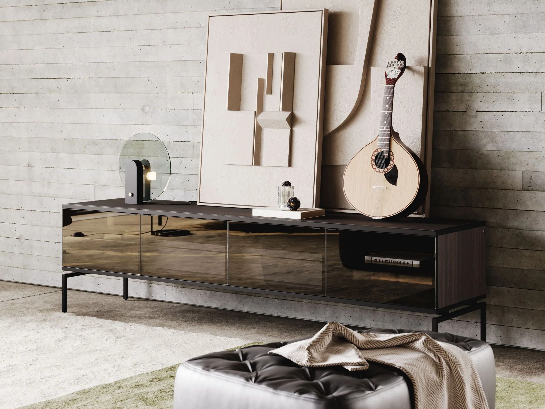 Шкаф для телевизора из дерева и стекла Laskasas холст ARCH-00080454 - Вид №1