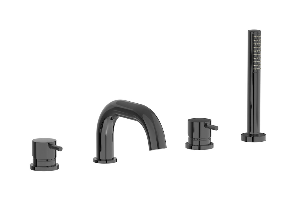 Смеситель на бортик ванной на 4 отверстий с дивертером и душевым гарнитуром. WE ARE IB mt396cf Black Chrome MilanoTorino 