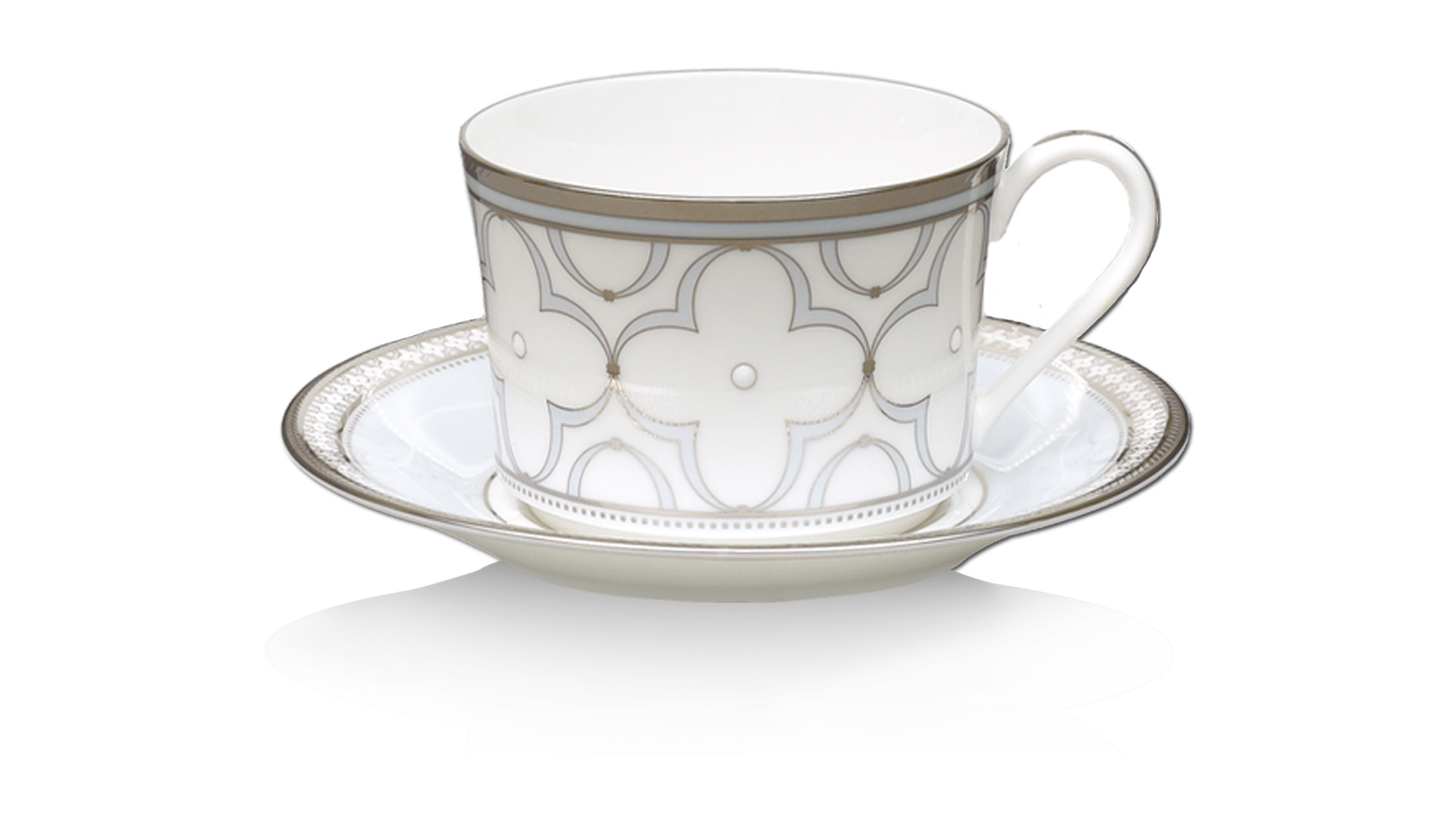 10665467 Noritake Набор из 6 чашек чайных с блюдцами Noritake "Трефолио,платиновый кант" 250мл Фарфор, Керамика  - Вид №1