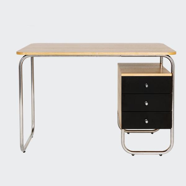 Стол рабочий письменный на металлических ножках с черной тумбой Bauhaus WOODI  00-3966076 Беленый дуб;бежевый;черный  - Вид №2