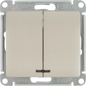 Выключатель проходной встраиваемый Systeme Electric Glossa СХ5А 2 клавиши с подсветкой цвет платиновый