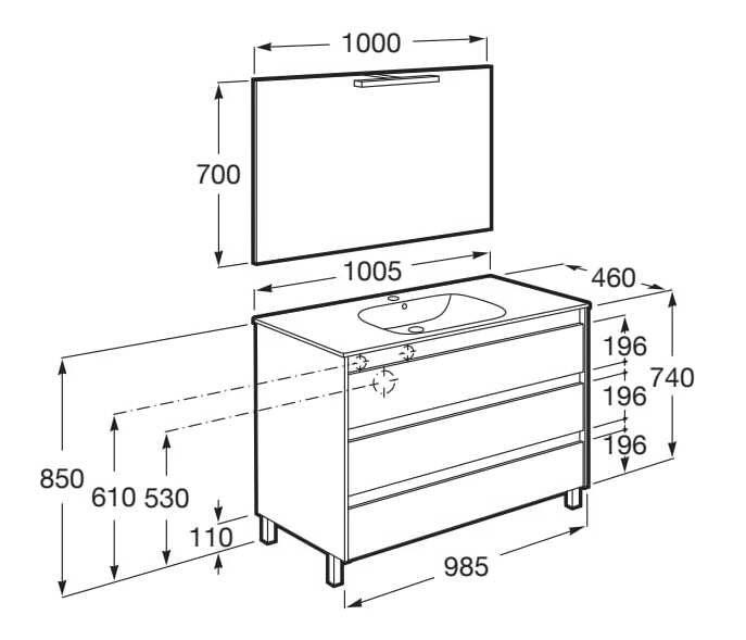 Деревянный напольный умывальник с зеркалом Roca Tenet ARCH-00150422 - Вид №11