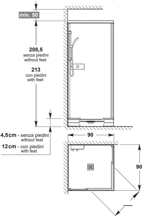 Квадратная угловая душевая кабина с раздвижной дверью Kinedo K500 ARCH-00145412 - Вид №3