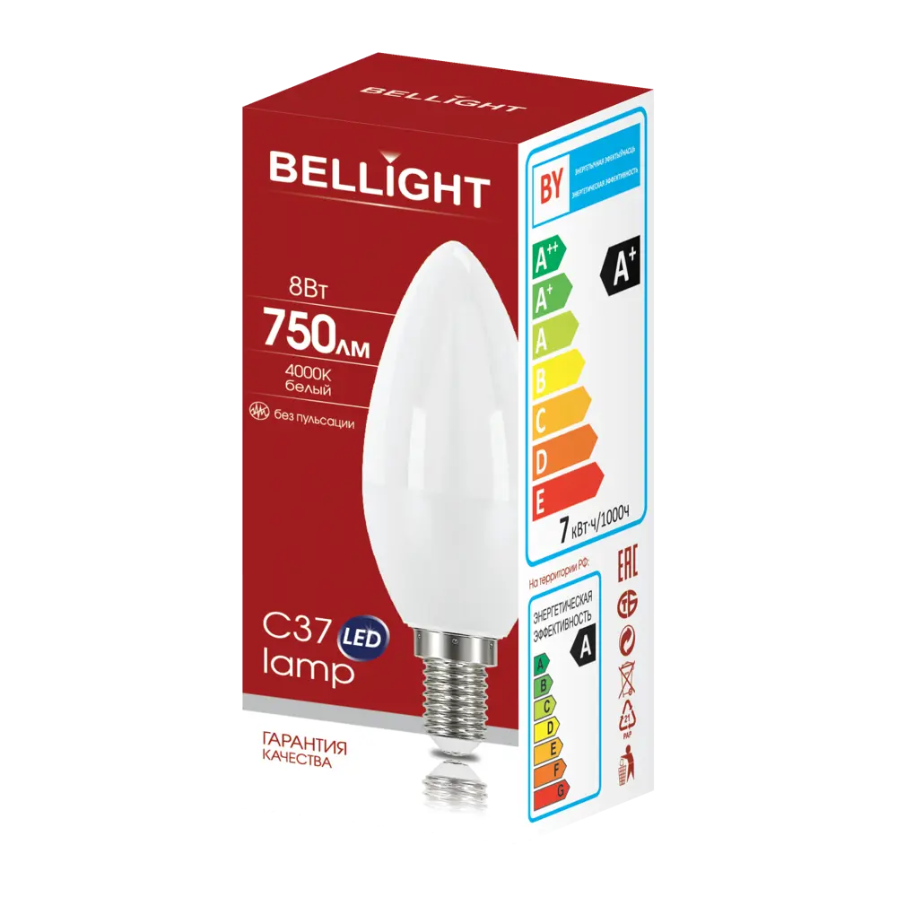 Лампа светодиодная Bellight E14 220-240 В 8 Вт свеча матовая 750 лм нейтральный белый свет STLM-2014175 - Вид №3