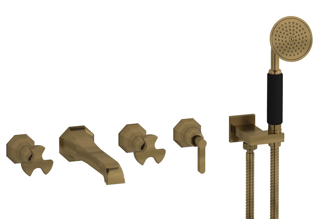 Настенный смеситель для ванной на 5 отверстий с дивертером и душевым гарнитуром. WE ARE IB bt398mb Modern Bronze Belmondo 
